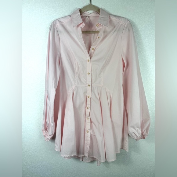 Free People All The Time Tunic Shirt Pale Pink Long Sleeve Top size S - Picture 3 of 10